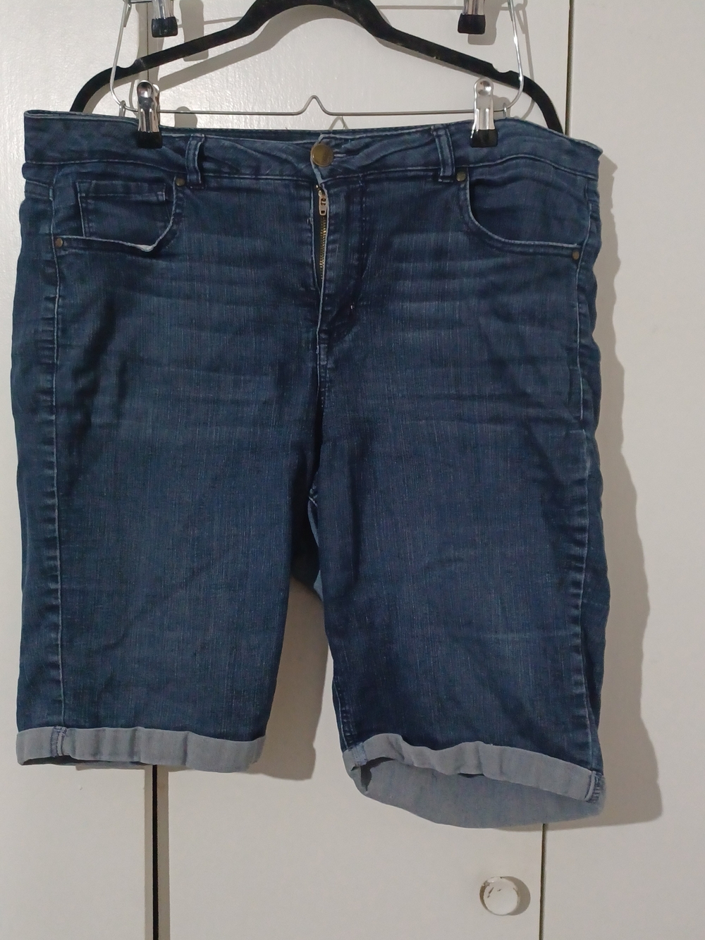 Avenue Dark Blue Rolled-Hem Denim Shorts